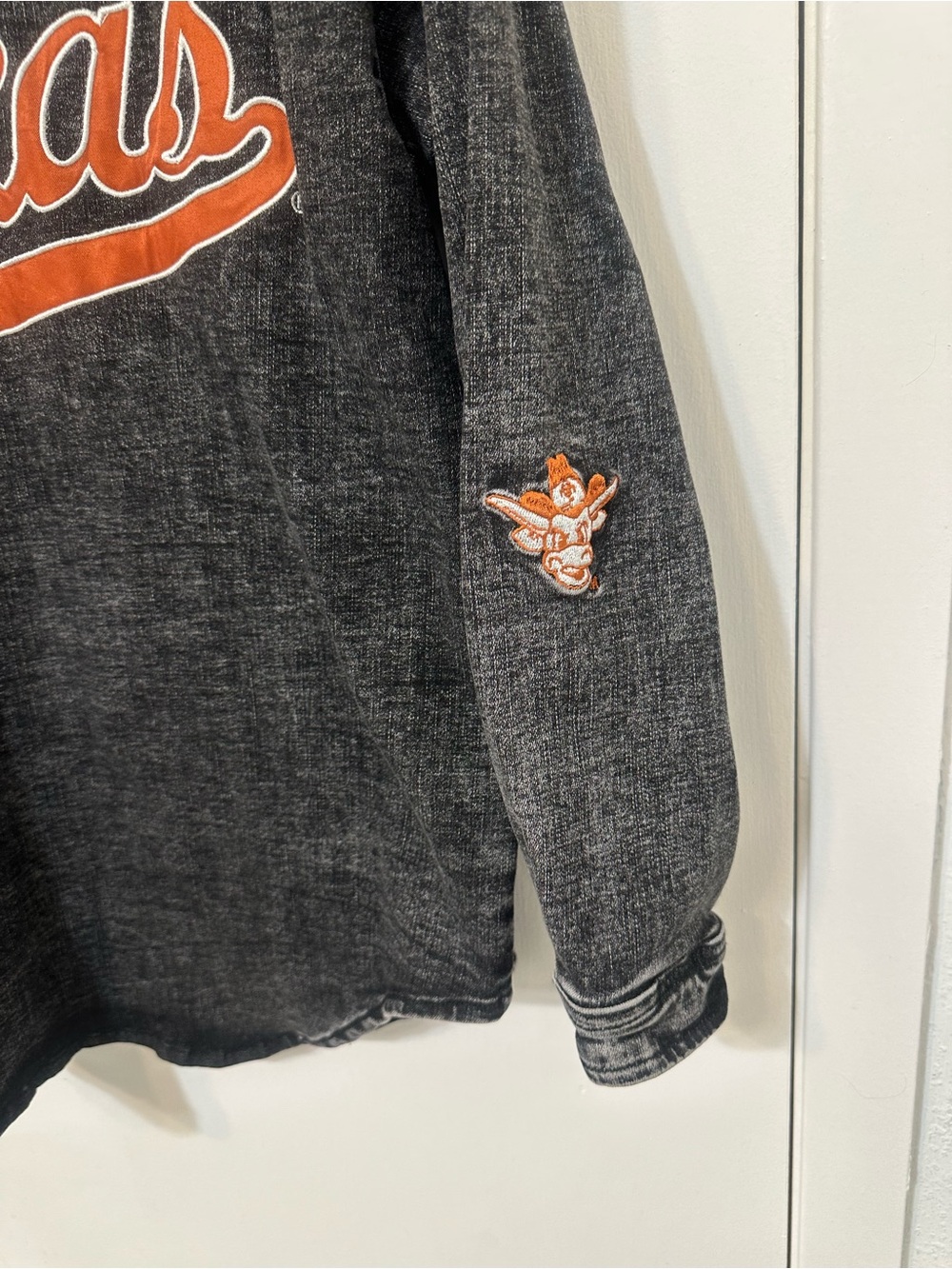 University of Texas Script Button-Down Shirt in Orange on Charcoal - Picture 3 of 10